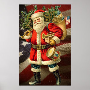 Patriotic Santa / Vintage Art Poster