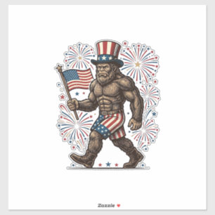 Patriotic Sasquatch Fireworks Vintage Engraving De