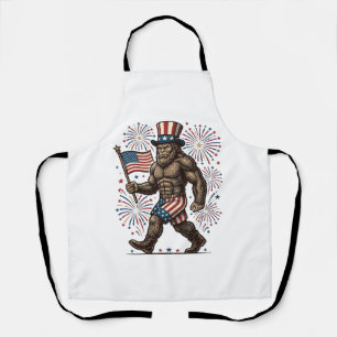 Patriotic Sasquatch Fireworks Vintage Engraving De Apron