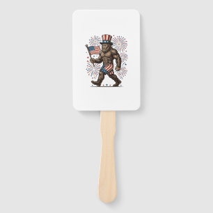 Patriotic Sasquatch Fireworks Vintage Engraving De Hand Fan