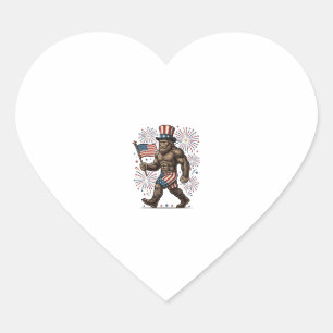 Patriotic Sasquatch Fireworks Vintage Engraving De Heart Sticker