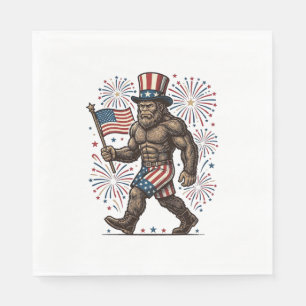 Patriotic Sasquatch Fireworks Vintage Engraving De Napkin
