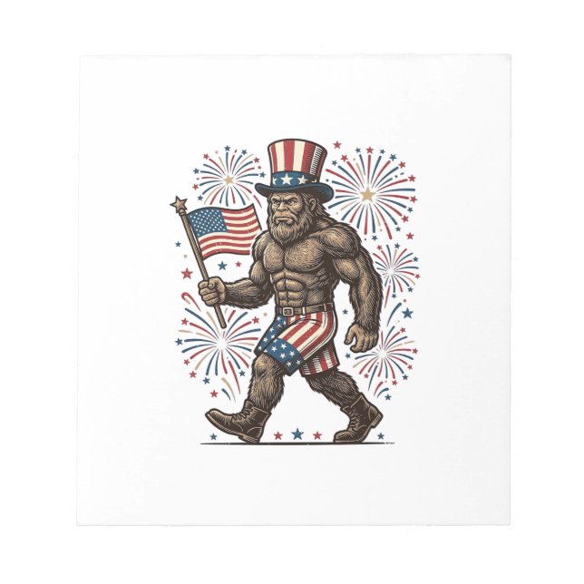 Patriotic Sasquatch Fireworks Vintage Engraving De Notepad (Front)