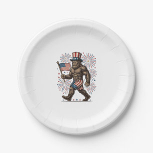 Patriotic Sasquatch Fireworks Vintage Engraving De Paper Plate