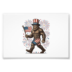 Patriotic Sasquatch Fireworks Vintage Engraving De Photo Print