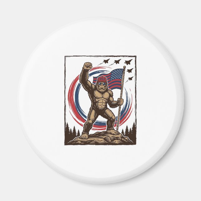 Patriotic Sasquatch Flag Vintage Magnet (Front)