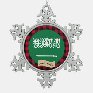 Patriotic Saudi Arabia, buffalo plaid, Saudi Flag Snowflake Pewter Christmas Ornament