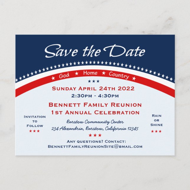 Patriotic Save the Date Postcard (Front)