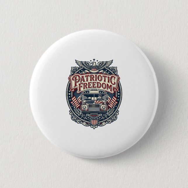 Patriotic School Bus Driver 2 Inch Round Button (Front)