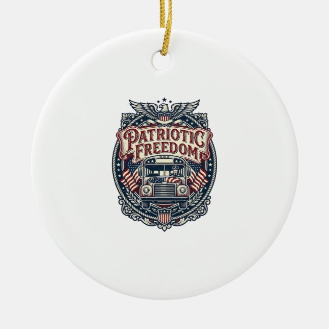 Patriotic School Bus Driver Ceramic Ornament (Front)