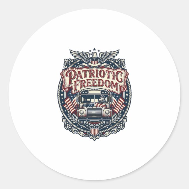 Patriotic School Bus Driver Classic Round Sticker (Front)