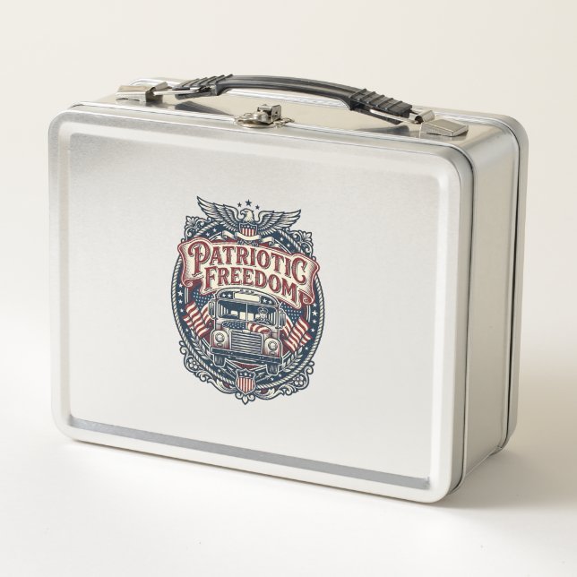 Patriotic School Bus Driver Metal Lunch Box (Front)