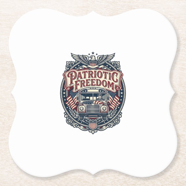 Patriotic School Bus Driver Paper Coaster (Front)