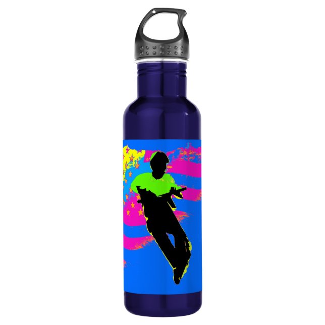 Patriotic Scooter Rider and US Flag Artwork 710 Ml Water Bottle (Front)