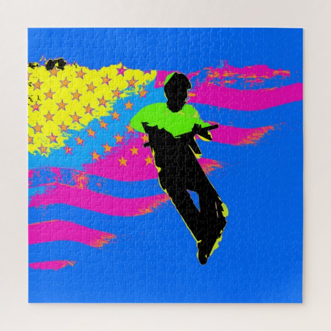 Patriotic Scooter Rider and US Flag Artwork  Jigsaw Puzzle (Vertical)