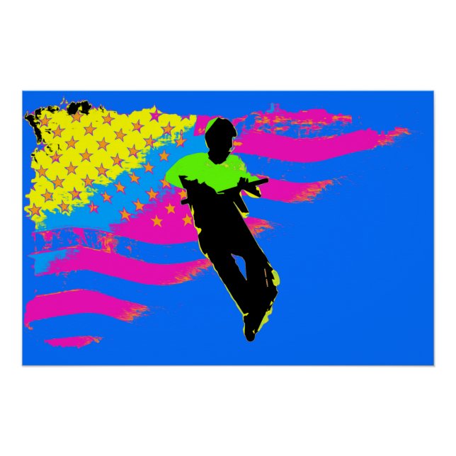 Patriotic Scooter Rider and US Flag Artwork   Poster (Front)