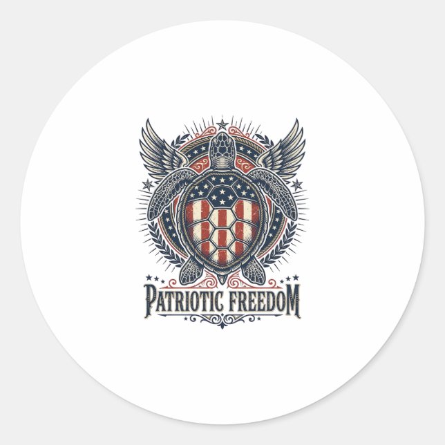  Patriotic Sea Turtle Classic Round Sticker (Front)