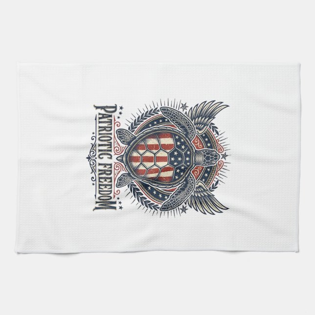  Patriotic Sea Turtle Kitchen Towel (Horizontal)