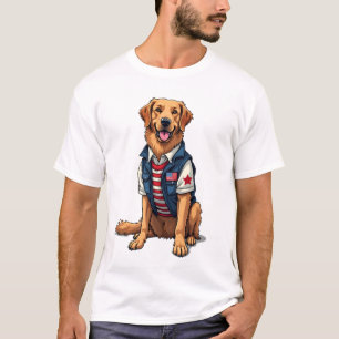 Patriotic Service Dog Golden Retriever Shirt 4