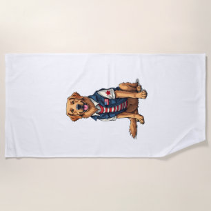 Patriotic Service Dog Golden Retriever Shirt 4 Beach Towel
