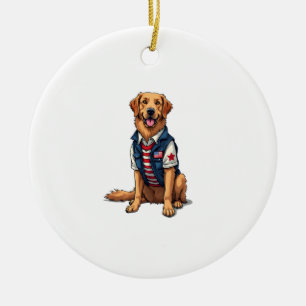 Patriotic Service Dog Golden Retriever Shirt 4 Ceramic Ornament