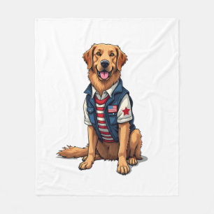 Patriotic Service Dog Golden Retriever Shirt 4 Fleece Blanket