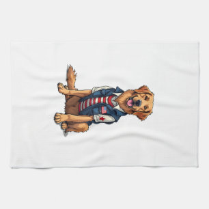 Patriotic Service Dog Golden Retriever Shirt 4 Kitchen Towel