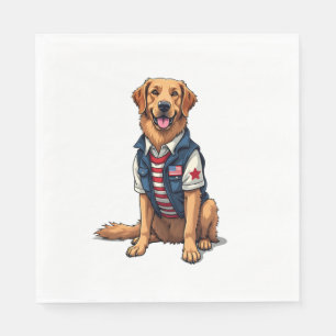 Patriotic Service Dog Golden Retriever Shirt 4 Napkin