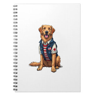 Patriotic Service Dog Golden Retriever Shirt 4 Notebook
