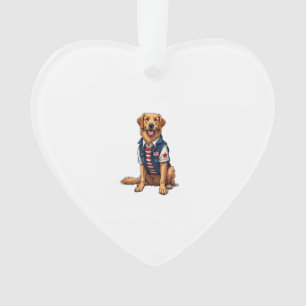 Patriotic Service Dog Golden Retriever Shirt 4 Ornament