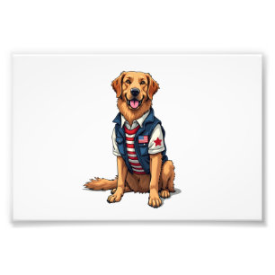 Patriotic Service Dog Golden Retriever Shirt 4 Photo Print