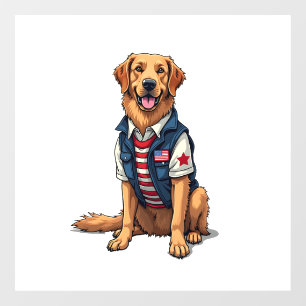Patriotic Service Dog Golden Retriever Shirt 4 Window Cling