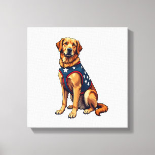 Patriotic Service Dog Golden Retriever Shirt Canvas Print