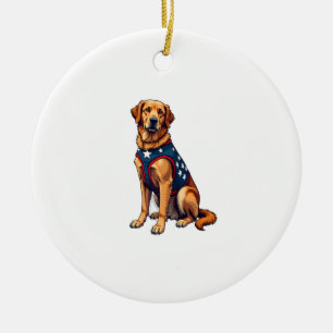 Patriotic Service Dog Golden Retriever Shirt Ceramic Ornament
