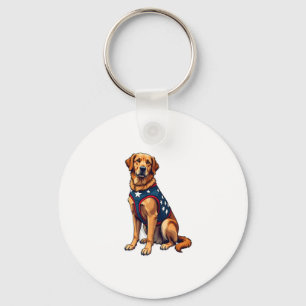 Patriotic Service Dog Golden Retriever Shirt Keychain