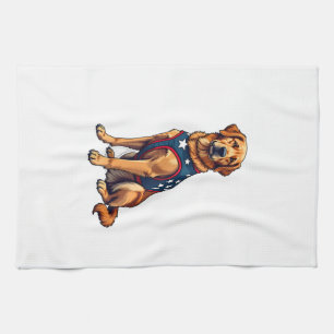 Patriotic Service Dog Golden Retriever Shirt Kitchen Towel