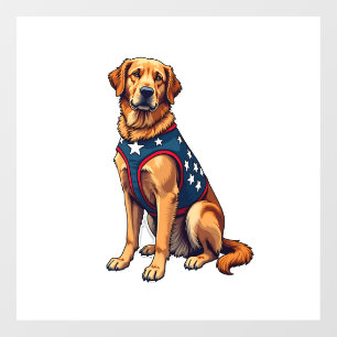 Patriotic Service Dog Golden Retriever Shirt Window Cling