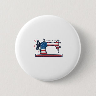 Patriotic Sewing Machine Vintage Engraving Vector_ 2 Inch Round Button