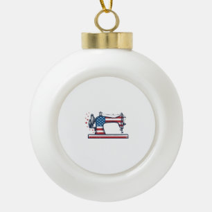Patriotic Sewing Machine Vintage Engraving Vector_ Ceramic Ball Christmas Ornament