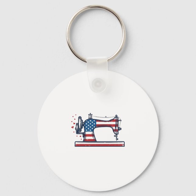 Patriotic Sewing Machine Vintage Engraving Vector_ Keychain (Front)