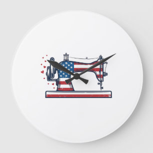 Patriotic Sewing Machine Vintage Engraving Vector_ Large Clock