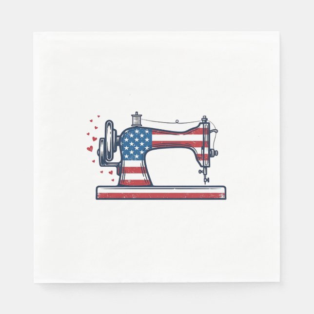 Patriotic Sewing Machine Vintage Engraving Vector_ Napkin (Front)