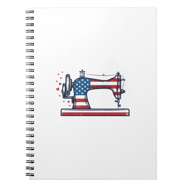 Patriotic Sewing Machine Vintage Engraving Vector_ Notebook (Front)