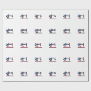 Patriotic Sewing Machine Vintage Engraving Vector_ Wrapping Paper