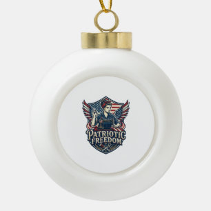 Patriotic Sewing Mom Vector Graphic Tee_1 Ceramic Ball Christmas Ornament