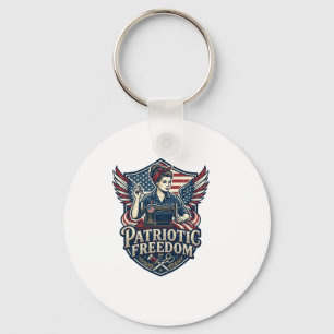 Patriotic Sewing Mom Vector Graphic Tee_1 Keychain
