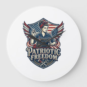 Patriotic Sewing Mom Vector Graphic Tee_1 Large Clock
