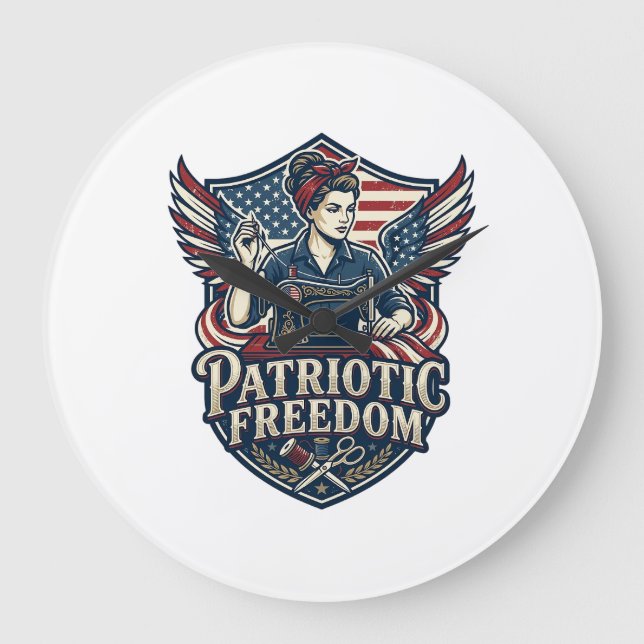 Patriotic Sewing Mom Vector Graphic Tee_1 Large Clock (Front)