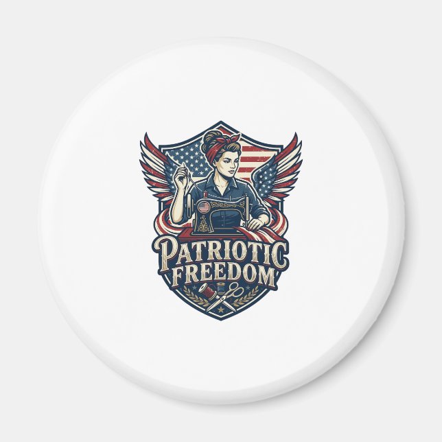 Patriotic Sewing Mom Vector Graphic Tee_1 Magnet (Front)