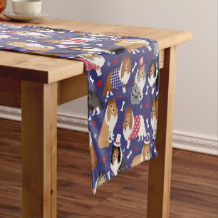 Patriotic Sheltie Shetland Sheepdog Short Table Runner